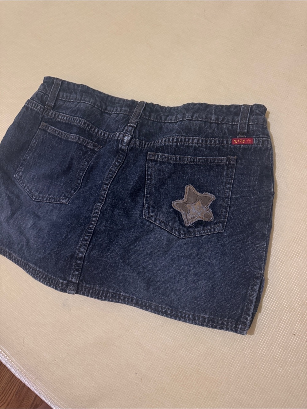 Vintage Y2K Dark Blue Denim Mini Skirt with Star Patch